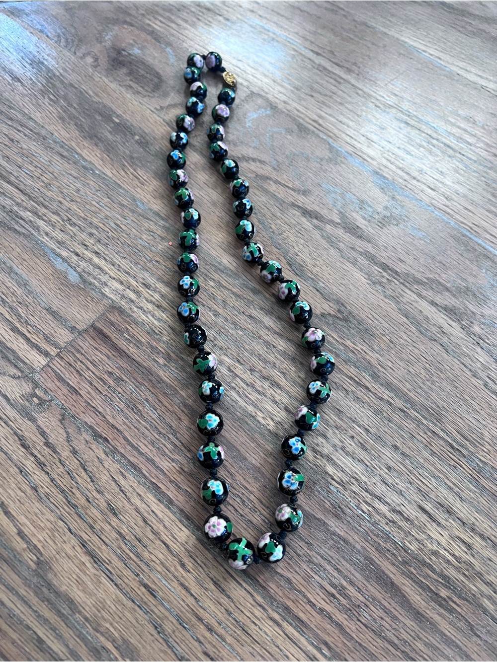 Vintage Black Chinese Floral Cloisonné Bead Necklace